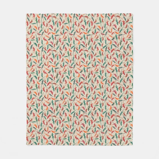 Anole Lizards Red Green Orange Pattern Fleecedecke (Vorderseite)