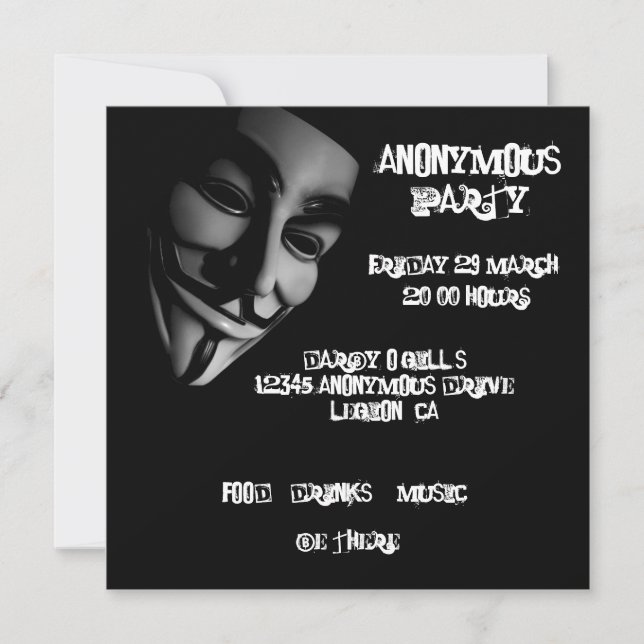 Anonyme Party-Gewohnheits-Einladungen Einladung (Vorderseite)