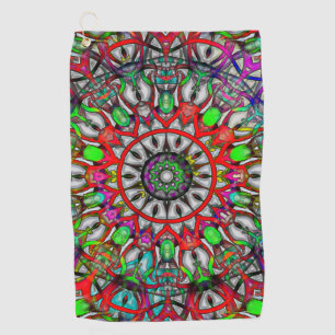 Anormale rote grüne farbige Kaleidoskop mandala Golfhandtuch