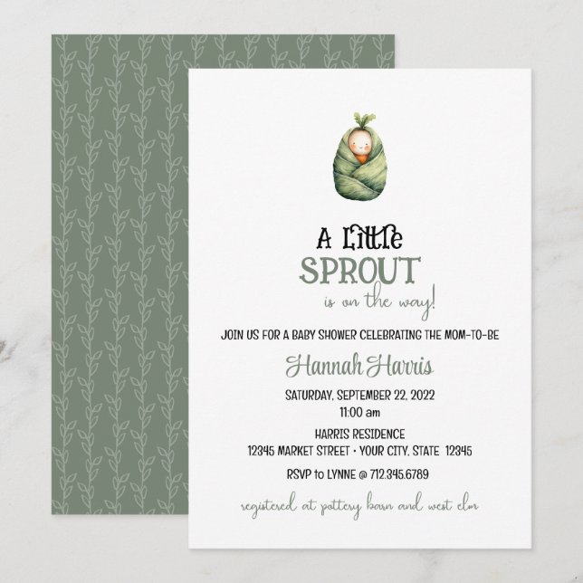 Another Little Sprout on the Way Baby Invitation Einladung (Vorne/Hinten)