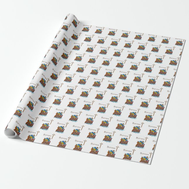 Anpassbar, Baby Boy Taufe Noah's Ark Geschenkpapier (Ungerollt)