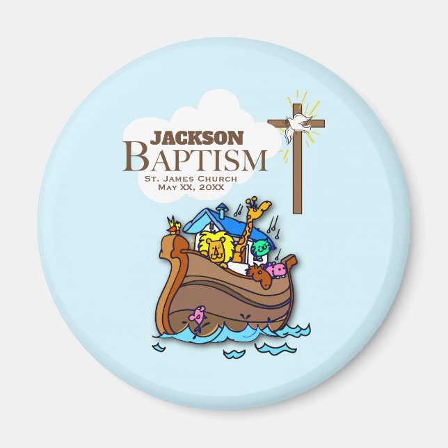 Anpassbar, Baby Boy Taufe Noah's Ark Magnet (Vorne)