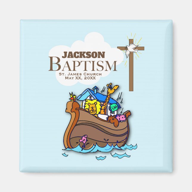 Anpassbar, Baby Boy Taufe Noah's Ark Magnet (Vorne)