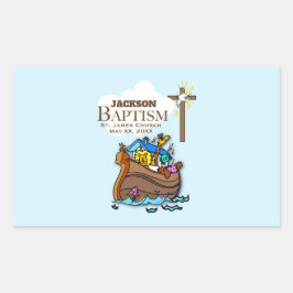 Anpassbar, Baby Boy Taufe Noah's Ark Rechteckiger Aufkleber