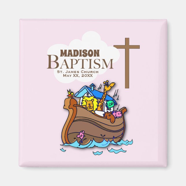 Anpassbar, Baby Girl Baptism Noah's Ark Magnet (Vorne)