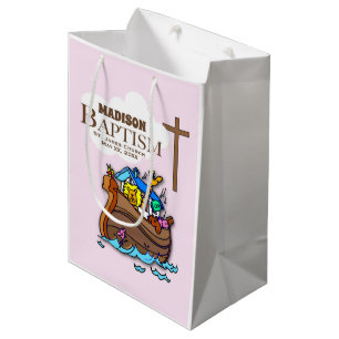 Anpassbar, Baby Girl Baptism Noah's Ark Mittlere Geschenktüte