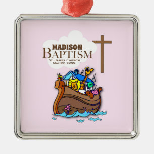 Anpassbar, Baby Girl Baptism Noah's Ark Silbernes Ornament