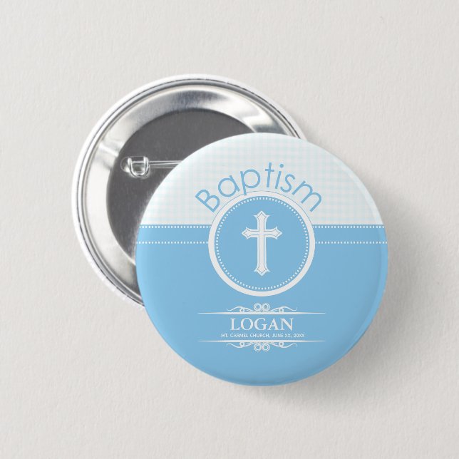 Anpassbar, blauer Junge Kind Gottes Taufe Button (Vorne & Hinten)