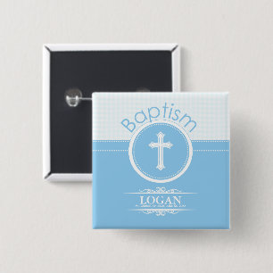 Anpassbar, Blaues Jungenkind Gottes Taufe Button