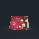 Anpassbar Das Bestste Geschenk ist das Geschenk de Feiertagskarte<br><div class="desc">Es gibt kein größeres Geschenk. Das Geschenk des Lebens segnet jedes Jahr Tausende von transplantierten Organen, Augen und Gewebe. Diejenigen, die sich dafür entschieden haben, das Geschenk des Lebens zu geben, sind nicht nur Helden, sie sind Engel. Sagen Sie "Frohe Weihnachten", "Happy Hanukkah" oder einfach "Happy Holidays" mit einer schönen...</div>