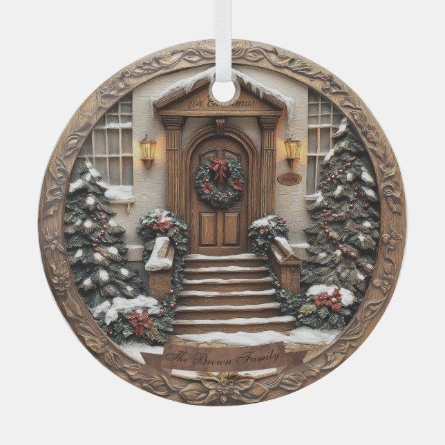 Anpassbar (Date&Name) schön geschnitzt/3D-Look Ornament Aus Glas (Vorderseite)