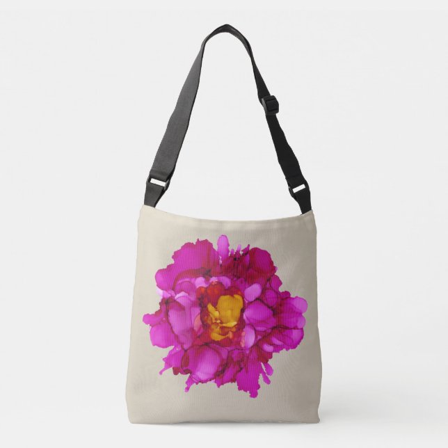Anpassbar!! Fuchsienpeony handgemalt Blüte Tragetaschen Mit Langen Trägern (Vorderseite)