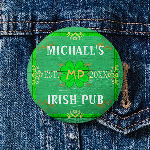 Anpassbar Ihr Name Irish Pub Grün Button