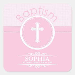 Anpassbar, Rosa Mädchen Kind Gottes Taufe Quadratischer Aufkleber
