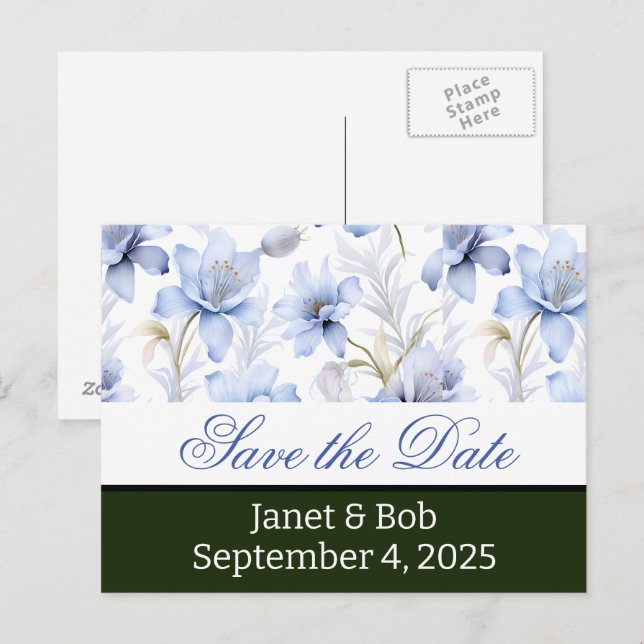 Anpassbar Save the Date Postkartenblau Ankündigungspostkarte (Vorne/Hinten)