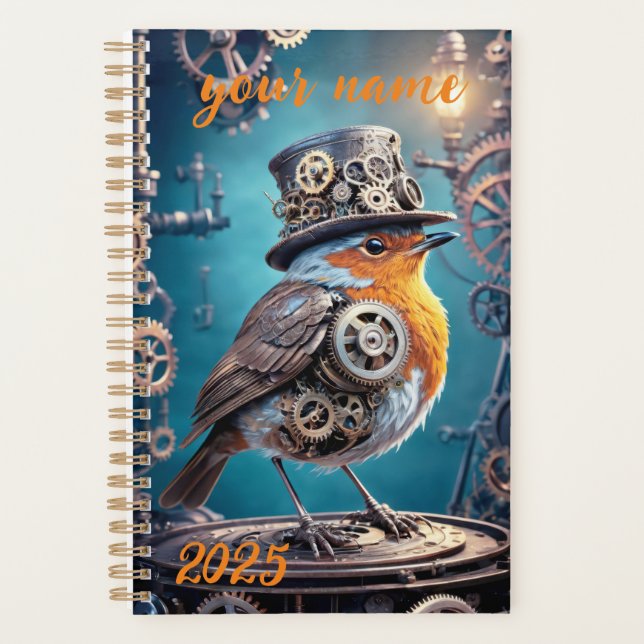 Anpassbar - "Steampunk Robin" Planer (Vorderseite)