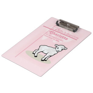 Anpassbar, Taufe, Rosa, Mädchen, Lamm Klemmbrett