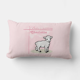 Anpassbar, Taufe, Rosa, Mädchen, Lamm Lendenkissen