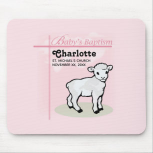 Anpassbar, Taufe, Rosa, Mädchen, Lamm Mousepad