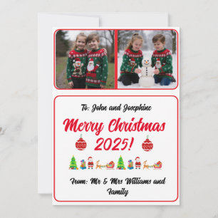 Anpassbare 2-Foto-Traditionelle-Weihnachtskarte