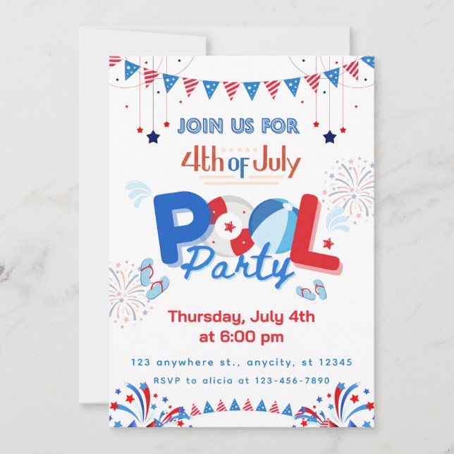 Anpassbare 4. Juli-Party Einladung (Vorderseite)