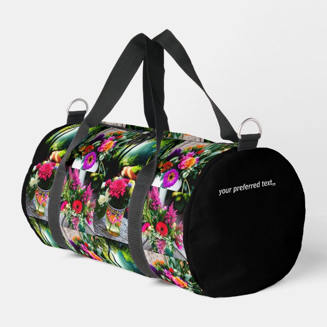Anpassbare 4 personalisierbare Fotomaterial-Collag Duffle Bag (Linke Seite)