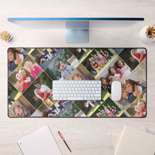 Anpassbare 9-Foto-Collage-Monogramm-Home-Office Schreibtischunterlage
