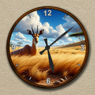 Anpassbare Antilopen-Wildtierszene Runde Wanduhr