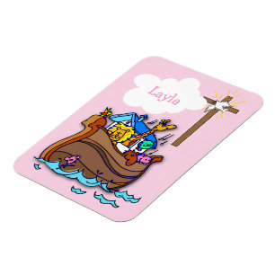 Anpassbare Arche-Noah-Taufe für Baby-Mädchen, Rosa Magnet