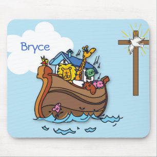 Anpassbare Arche-Noah-Taufe für Babys, Junge Blau Mousepad