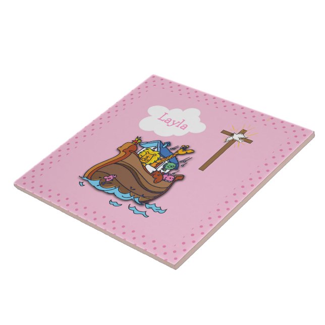 Anpassbare Arche-Noah-Taufe, Mädchen Rosa Fliese (Seite)