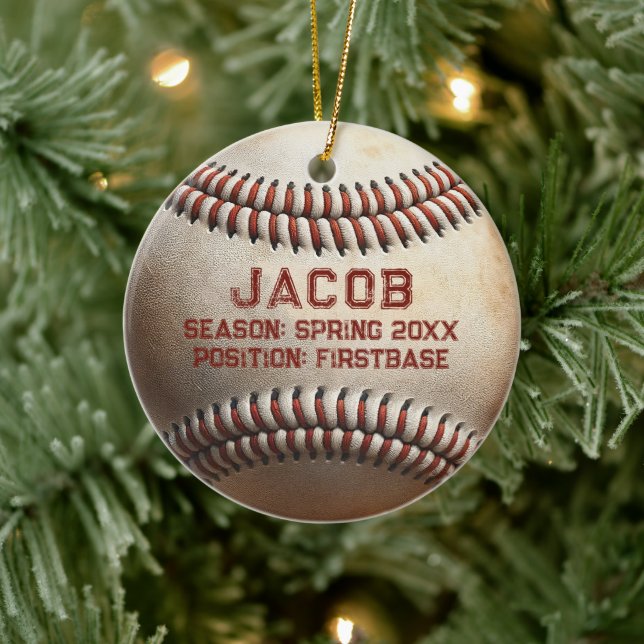 Anpassbare Baseball-Spielernamen Weihnachten der K Keramik Ornament (Baum)