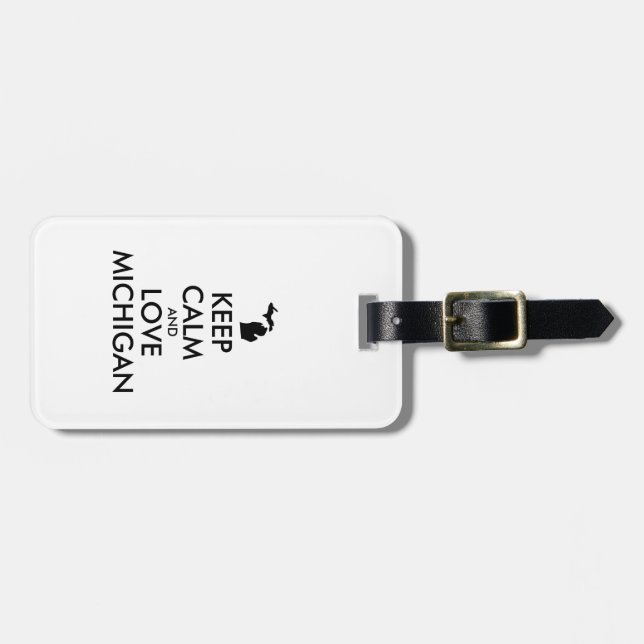 Anpassbare BEHALTEN CALM und LIEBE MICHIGAN Gepäckanhänger (Vorderseite horizontal)