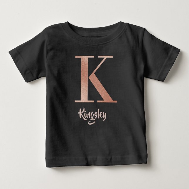 Anpassbare Bezeichnung Rose Goldbuchstabe K Baby T-shirt (Vorderseite)