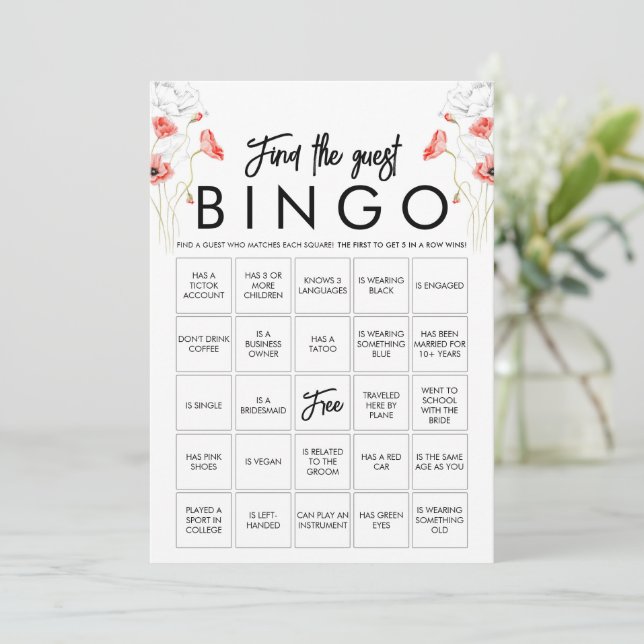 Anpassbare Bingo-Game-Karte für Elegante Wildblume Einladung (Stehend Vorderseite)