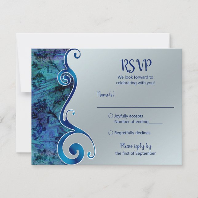 Anpassbare Blau- und Silber-RSVP-Karte RSVP Karte (Vorderseite)