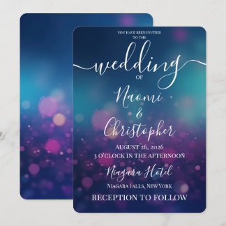 Anpassbare Blaue Fade Pink Bokeh Hochzeit Einladung
