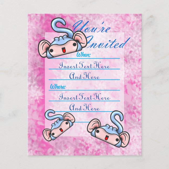 Anpassbare blaue lächelnde Affen laden ein Flyer (Vorne)