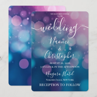 Anpassbare Blaue Rosa Bokeh Hochzeit Einladung