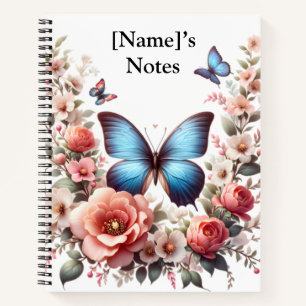 Anpassbare blaue Schmetterlings-Blumenkunst-96279- Notizbuch