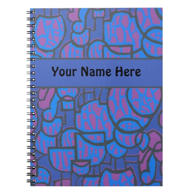 Anpassbare Blue Magenta Abstrakt Spiral Notebook Notizblock (Vorderseite)