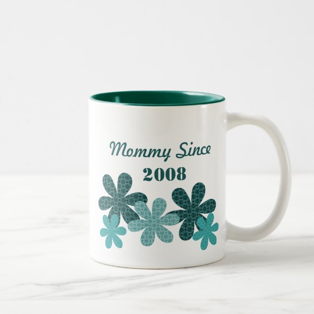Anpassbare Blume Mommy Seit Tasse (Aquamarin) (Rechts)