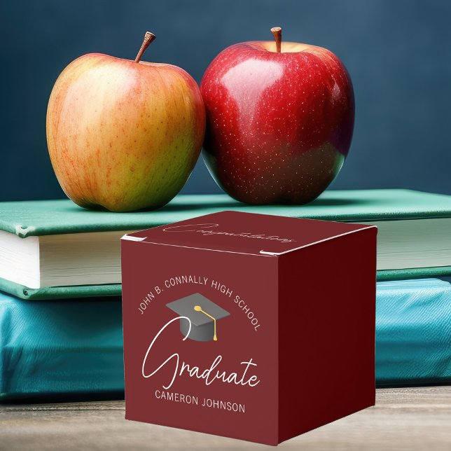 Anpassbare Burgundy Modern Graduation Party Geschenkschachtel (Von Creator hochgeladen)