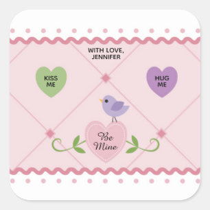 Anpassbare Candy Hearts Valentinstag Quadratischer Aufkleber