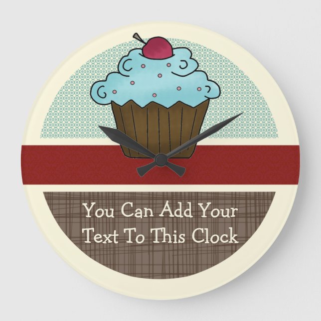 Anpassbare Cherry Cupcake v2 Große Wanduhr (Vorderseite)