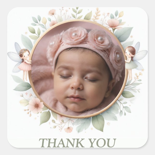 Anpassbare "Danke"-Sticker mit Fairy Frame Quadratischer Aufkleber (Vorderseite)