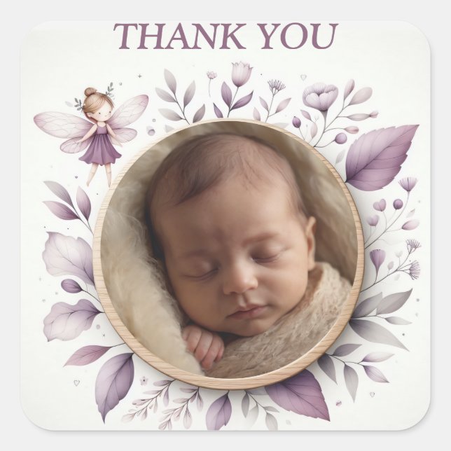Anpassbare "Danke"-Sticker mit Fairy Frame Quadratischer Aufkleber (Vorderseite)