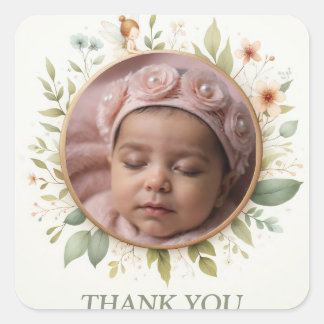 Anpassbare "Danke"-Sticker mit Fairy Frame Quadratischer Aufkleber