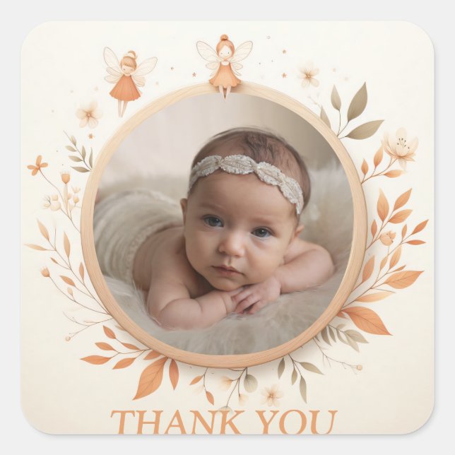 Anpassbare "Danke"-Sticker mit Fairy Frame Quadratischer Aufkleber (Vorderseite)