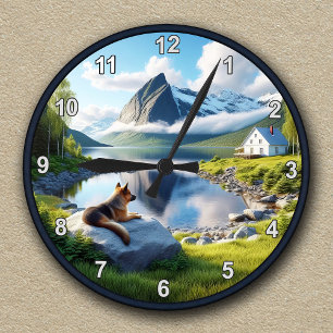 Anpassbare deutsche Schäferhund-Seelandschaft Runde Wanduhr